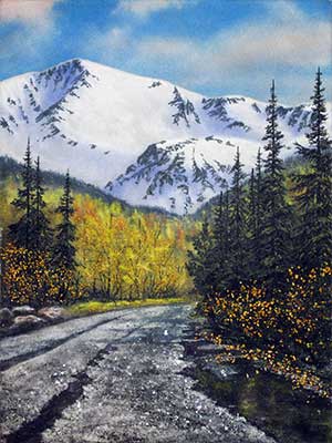 По дороге в горы. Осенний горный пейзаж из каменной крошки художник Кувшинов В.Н.