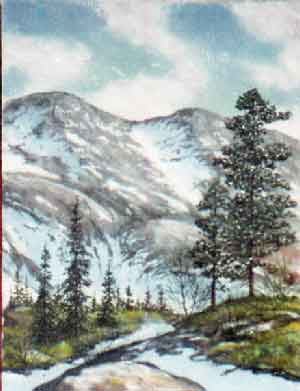Начало лета в горах. Горный пейзаж 2003 год. Картина из каменной крошки художник Кувшинов В.Н.