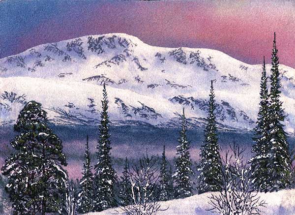 В горах.  Пейзаж с горами. Картина из каменной крошки художник Кувшинов В.Н.