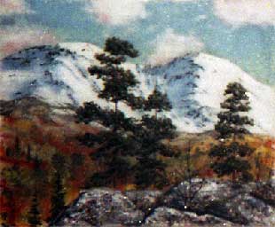 Первый снег на горах. Картина из каменной крошки художник Кувшинов В.Н.