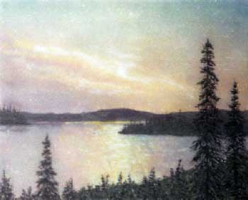 Вечер на озере.2003 год. Картина из каменной крошки художник Кувшинов В.Н.