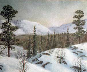 Зимние горы.Зимний горный пейзаж из каменной крошки и камня художник Кувшинов