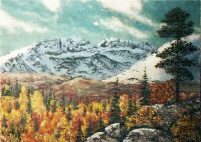 Осень с горами. 2003 год. Картина из каменной крошки художник Кувшинов В.Н.