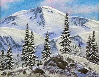 Пейзаж с горы с натуральными камнями на переднем плане. Картина из каменной крошки художник Кувшинов В.Н.