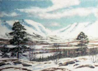 Горный зимний пейзаж. Картина из каменной крошки художник Кувшинов В.Н.