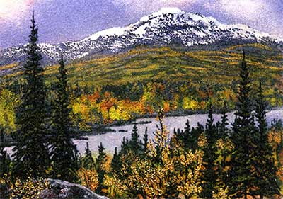 Река осенняя вид сверху Картина из каменной крошки художник Кувшинов В.Н. Осенний пейзаж