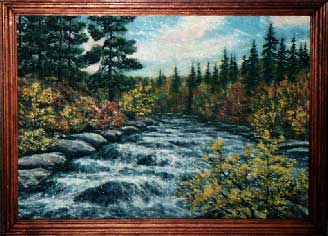 Северная речка. Картина из каменной крошки художник Кувшинов В.Н. Картина с осенним пейзажем.