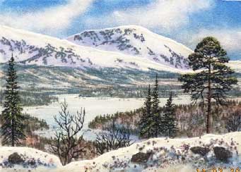 Горная долина, вид с горы. Картина из каменной крошки художник Кувшинов В.Н.