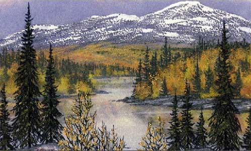 Озеро осень. Картина из каменной крошки художник Кувшинов В.Н.