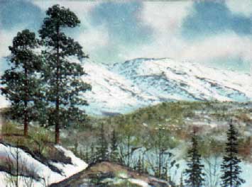 Начало весны в горах. Пейзаж с горами из каменной крошки   художник Кувшинов В.Н.