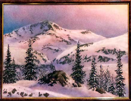 Горный пейзаж с горы. Картина из каменной крошки художник Кувшинов В.Н.
