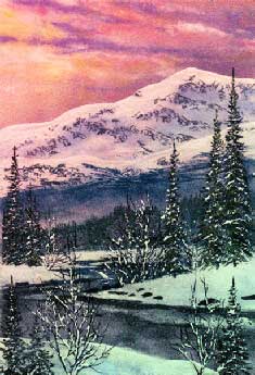 Выпал снег. Картина с горным пейзажем художник Кувшинов В.Н.