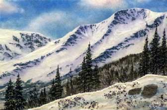 В горах, склон горы. Картина с горным пейзажем художник Кувшинов В.Н.