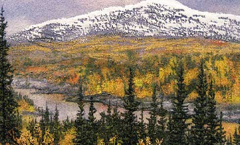 Осенний пейзаж с рекой. Картина из каменной крошки художник Кувшинов В.Н.