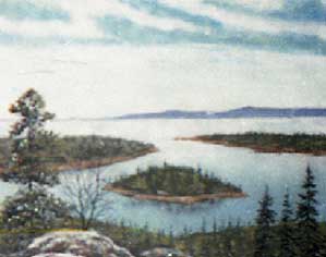 Озеро с сопки.  пейзаж из камня  художник Кувшинов В.Н.