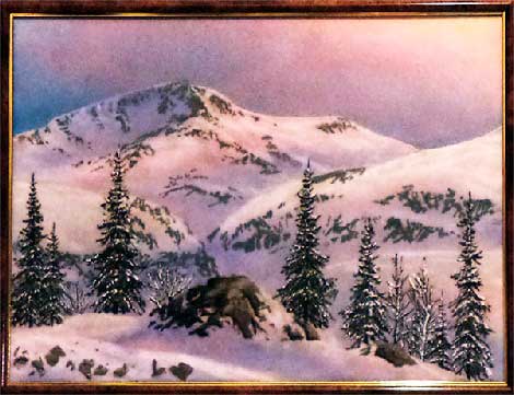 Горный пейзаж с горы. Картина из каменной крошки художник Кувшинов В.Н.