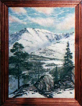 Вид на горы. Картина с горным пейзажем  из каменной крошки художник Кувшинов В.Н.