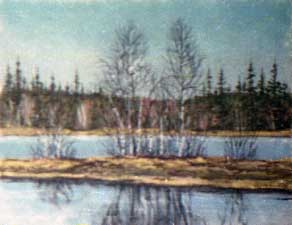 Весенний пейзаж - большая вода.2003 год. Картина из каменной крошки художник Кувшинов В.Н.