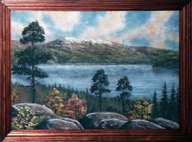 Вид на озеро. Картина из каменной крошки.