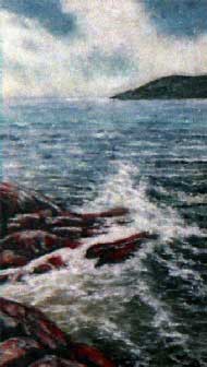Прибой у берега. Морской пейзаж.  Картина из каменной крошки художник Кувшинов В.Н.