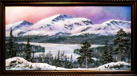  Речная долина зимой. Картина из каменной крошки художник Кувшинов В.Н. 2003 год