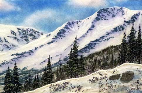 Склон горы. Весенний пейзаж с горами. Картина из каменной крошки художник Кувшинов В.Н.