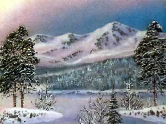 Долина зимой - полярная ночь. Картина из каменной крошки художник Кувшинов В.Н.