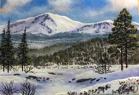 Вид на  горы зимой с ручья. Картина из каменной крошки художник Кувшинов В.Н.