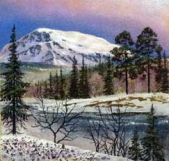 Горная река. Картина с горным пейзажем художник Кувшинов В.Н.