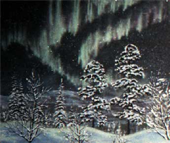 Северное сияние. Картина с ночным пейзажем из каменной крошки художник Кувшинов В.Н.