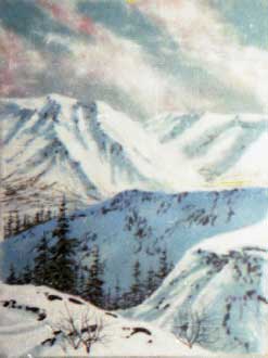 Горный пейзаж - в горах. Картина из каменной крошки художник Кувшинов В.Н.
