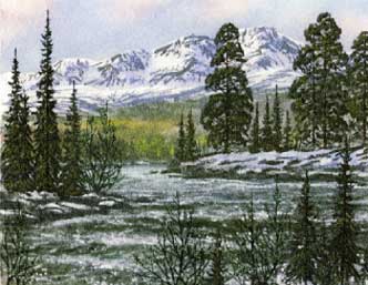 Горная речка весенний пейзаж картина из каменной крошки художник Кувшинов В.Н.