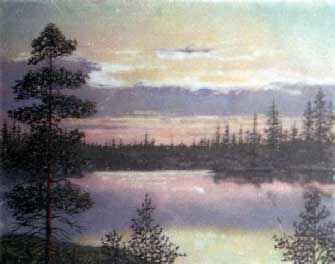 Закат на озере.2003 год. Картина из каменной крошки художник Кувшинов В.Н