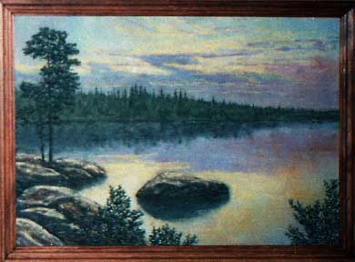 Закат  на озере 2003 год. Картина из каменной крошки художник Кувшинов В.Н.