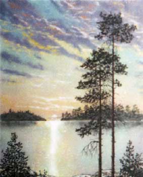 Летний закат на озере. Летний пейзаж. Купить картину в интернете художник Кувшинов В.Н.
